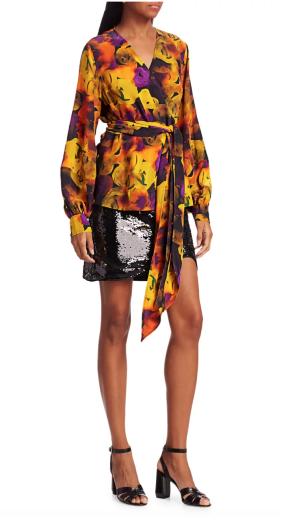 Ganni Sale, Ganni on sale, Ganni Silk-Blend Floral Wrap Top, Ganni Blouse, ganni wrap blouse, Ganni Saks, Saks Ganni,